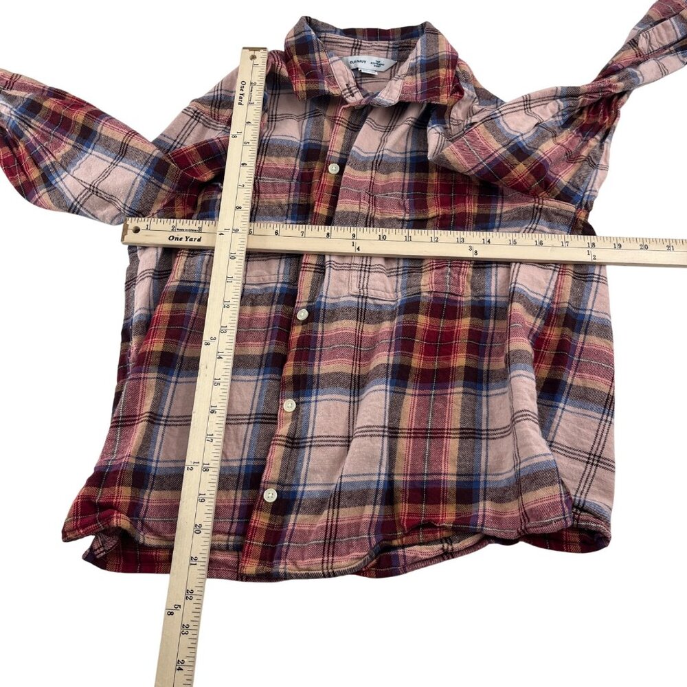 Old Navy Womens Flannel The Boyfriend Shirt Pink Plaid Medium - Picture 2 of 5